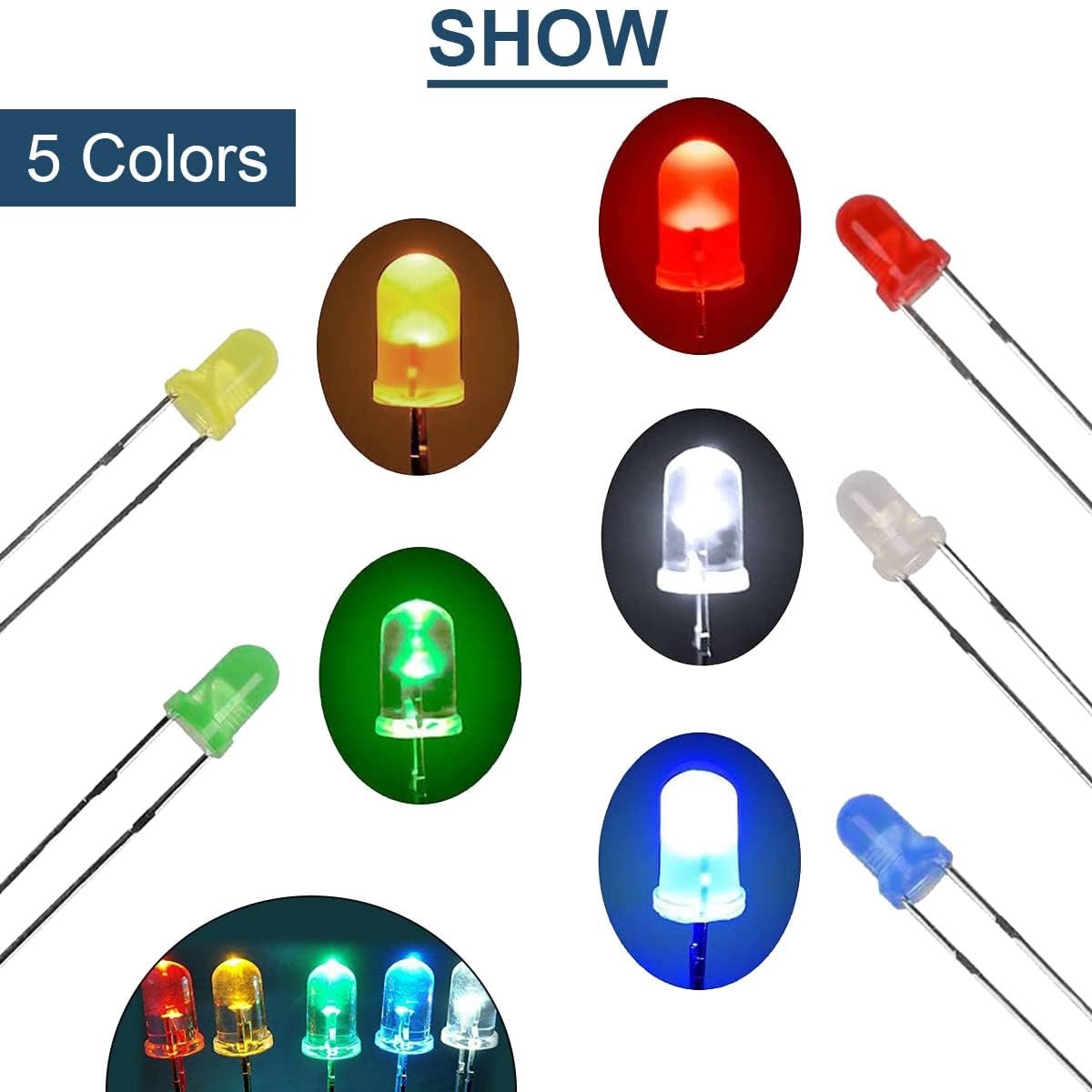 LED Diodes 5 mm - 100 Stuks - Ronde Kop - 5 Kleuren voor DIY Elektronica - ShopVlot