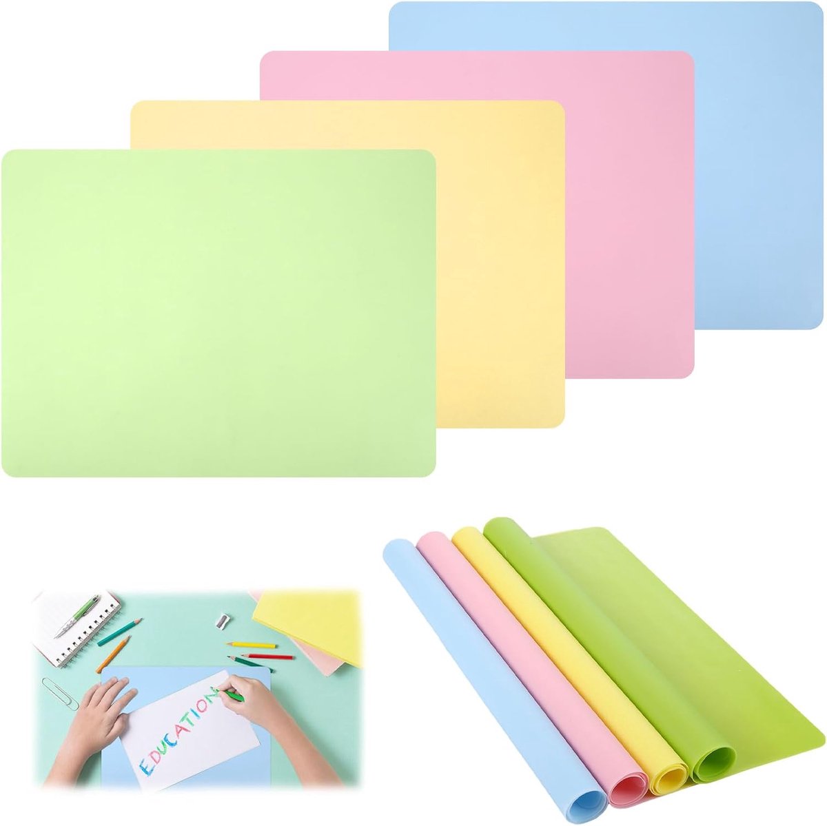 Pack of 4 Silicone Mats, 40 x 30 cm, Children's Craft Mat, Washable, Non-Slip, Non-stick, Anti-scald, Placemat, Craft - ShopVlot