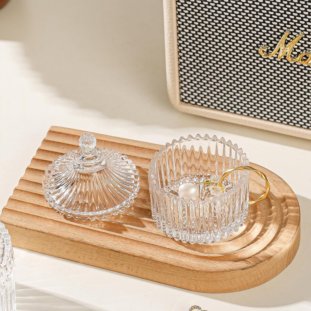 SnelShoppen - Sieraden Organiser Glazen Potten met Deksel Aesthetic Kamer Decoratie Sieraden Schaal Decoratieve Home Accessoires Kom Bruiloft Decorati
