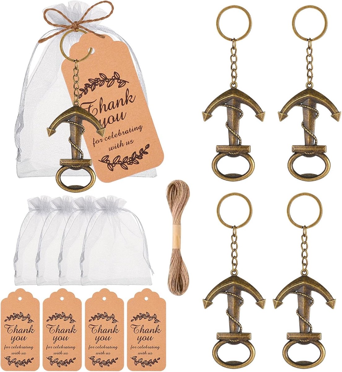 Beer Bottle Opener 5pcs, Retro Anchor Keychain Beer Opener, Bottle Opener, Beer Corkscrew with Greeting Card and Bag - ShopVlot