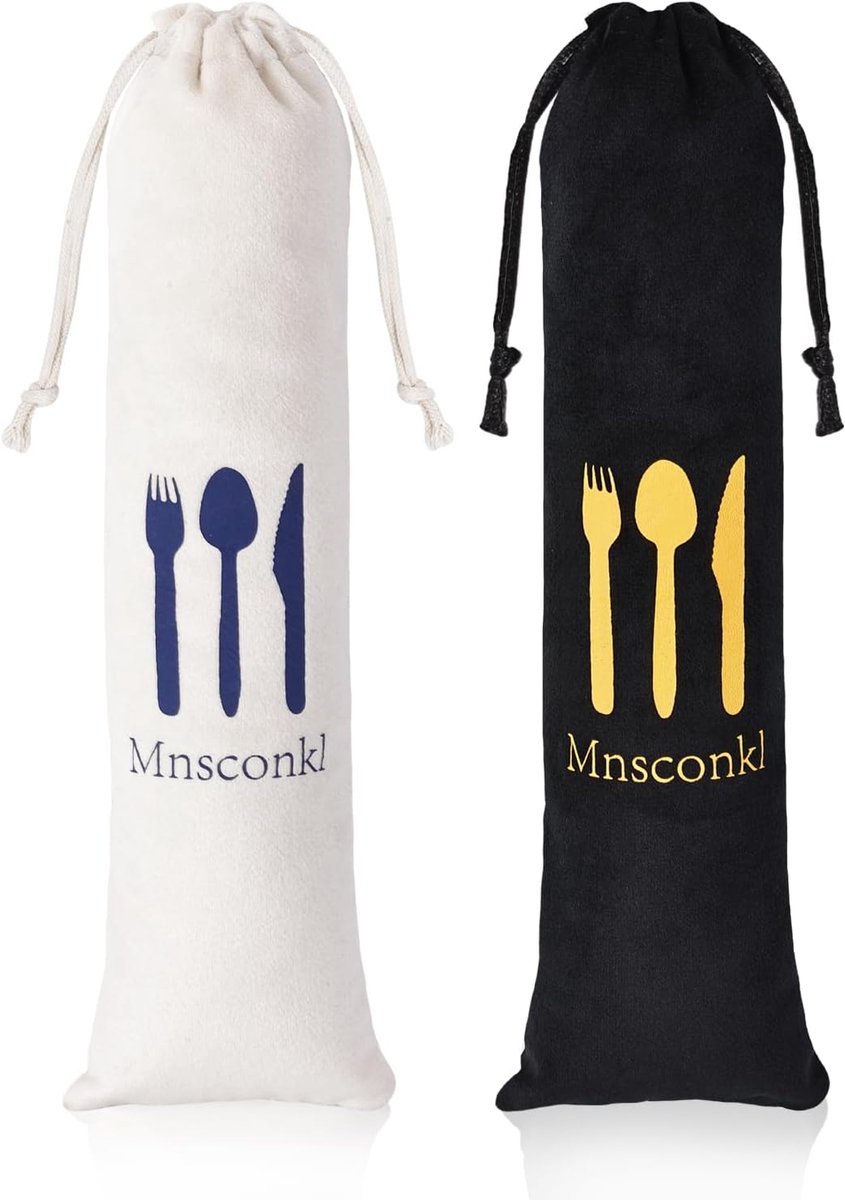 SnelShoppen - Cutlery Bag for Travel [2 Stuks, Groot] - Draagbare Wasbare Velours Bestekdoos voor Camping, Picknick & School, Bestek Voor Onderweg, Zw
