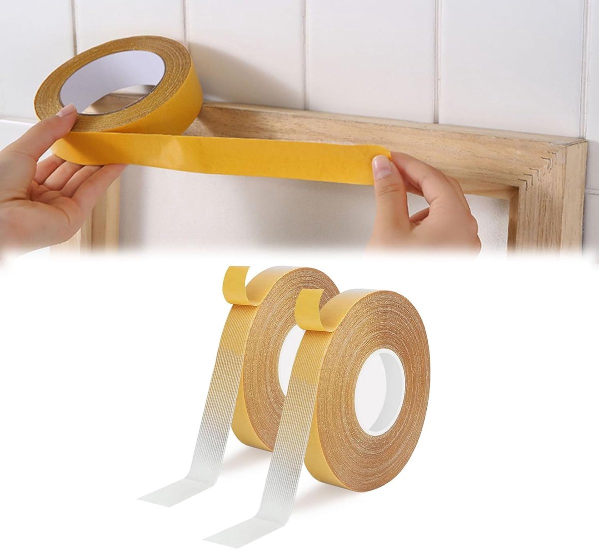 SnelShoppen - Pack van 2 Sterke Dubbelzijdige Tape, Extra Sterke Plakband, Dubbelzijdige Plakstrip voor Tapijt, Montagetape, 15 mm x 20 m, Milieuvrien