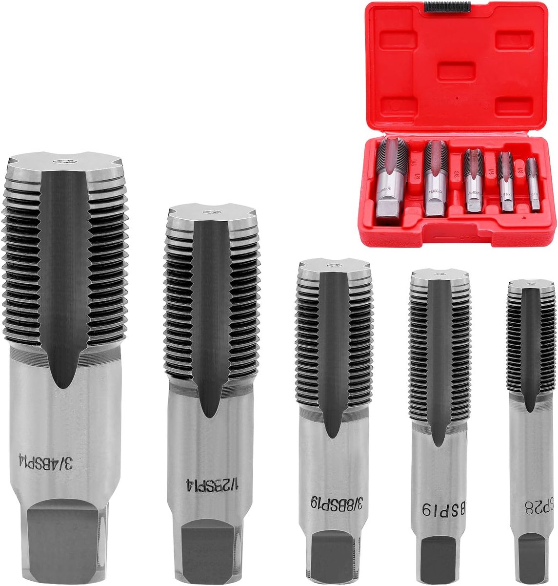 SnelShoppen - 5-delige BSP Buisdraad Boor Set, 1/8 inch, 1/4 inch, 3/8 inch, 1/2 inch, 3/4 inch Draadsnijder, Professionele Boor Set voor Reparatie, I