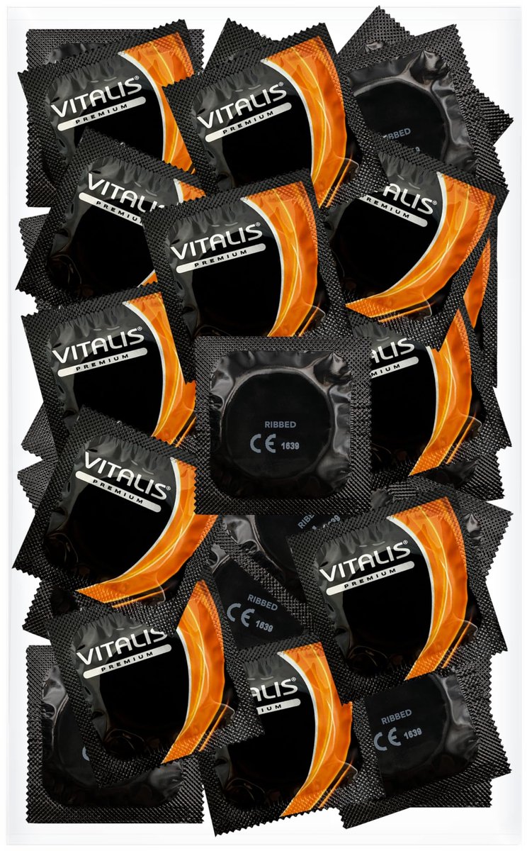 100 Vitalis Premium Ribbed Condooms met ribbels - gevoelsechte strukturierte