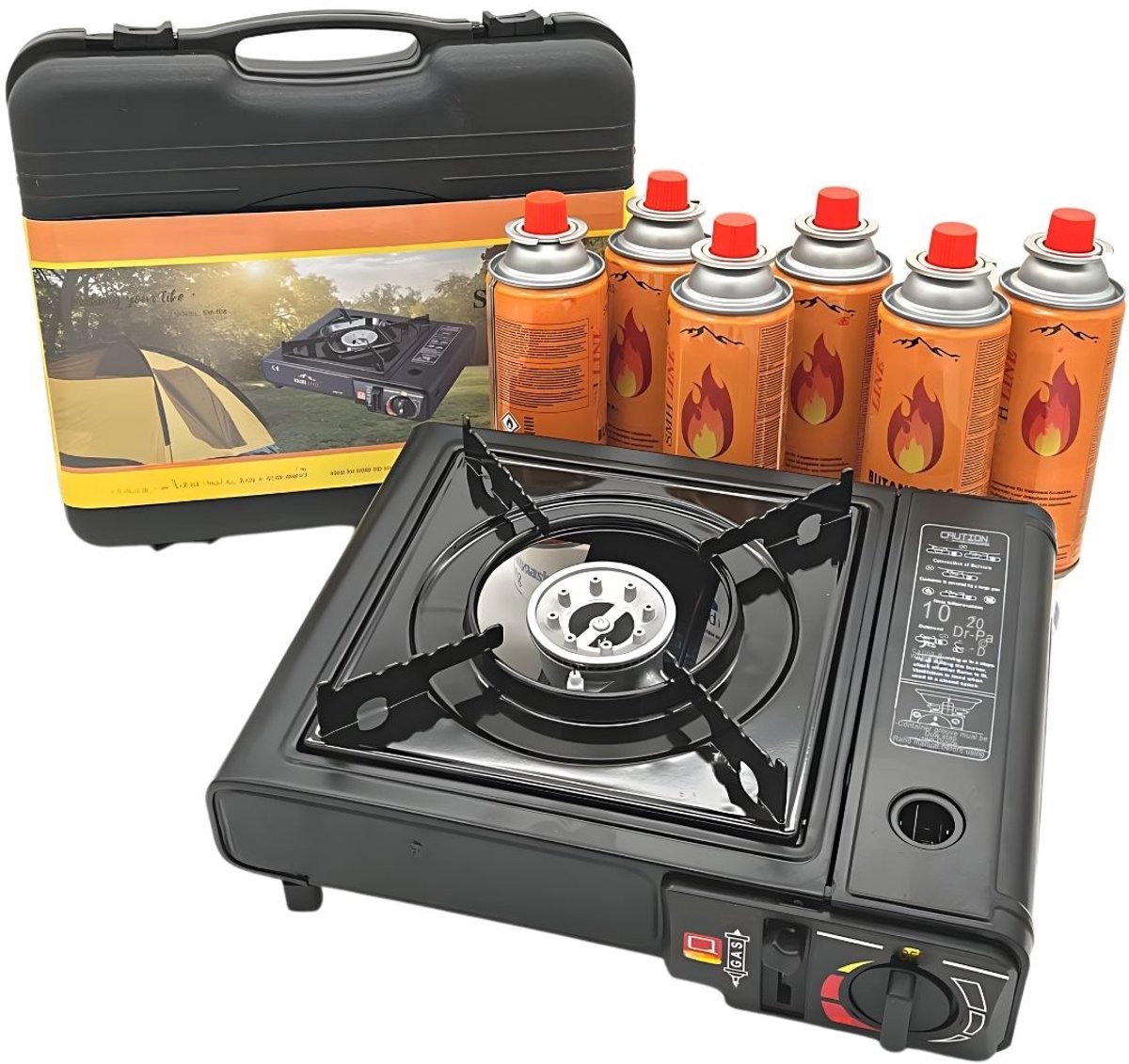 KIRA® Camping Gasstel - Gasstel - Kooktoestel Camping - Zwart - 28cm x 20cm x 6cm