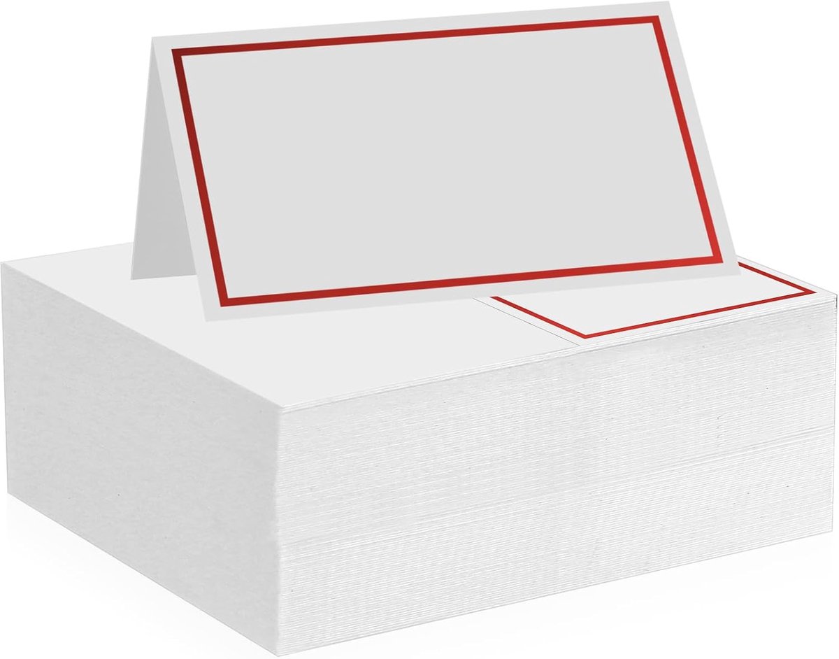plaatskaartjes blanco, naamkaartjes om te labelen met rand voor bruiloft, verjaardag, communie, doop, feest, festival (100, Rood)