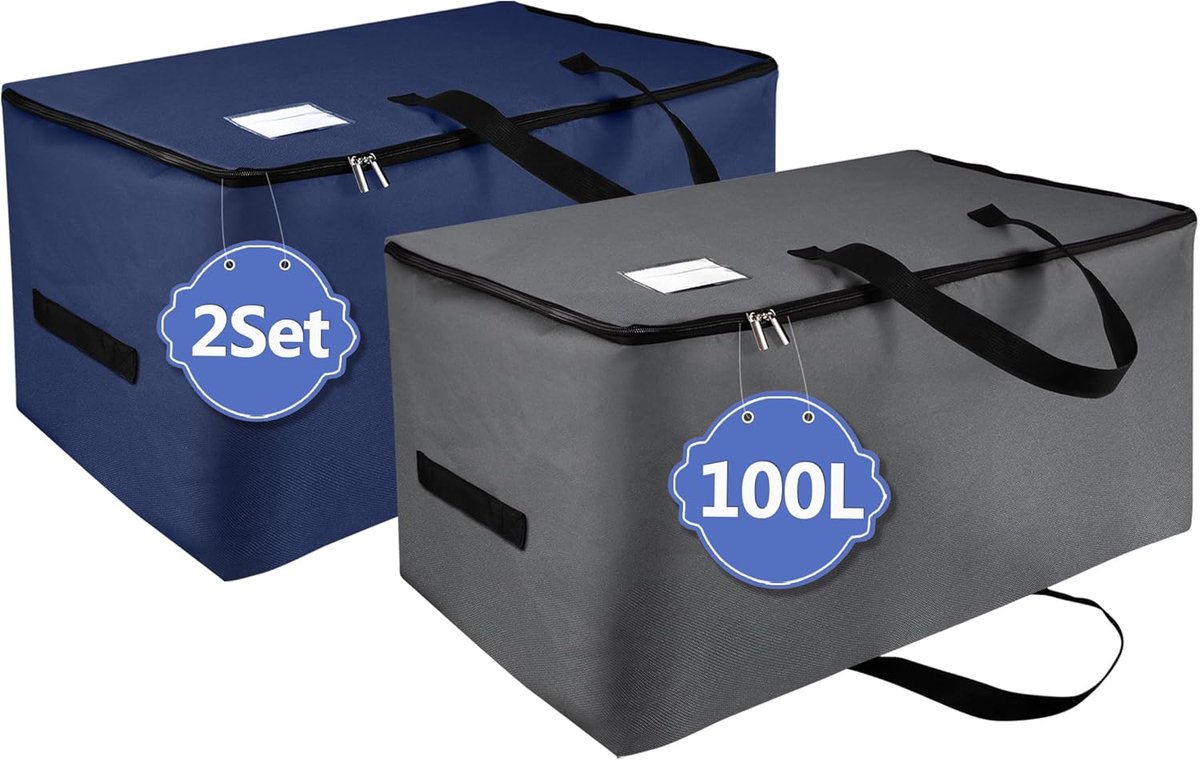 opbergzakken voor onder het bed, met handgreep, opvouwbaar, zakken voor kleding van 600D Oxford-stof, organizer voor verhuizing, dekens 100 l (donkergrijs/donkerblauw)