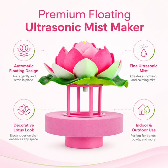 Premium Ultrasone Mistmaker met Vlotter - Kunstmatige Rots Sfeermaker & Watervernevelaar voor Vijver en Kamerfontein - Luchtbevochtiger met Dobber - Roze van premium — afbeelding 4