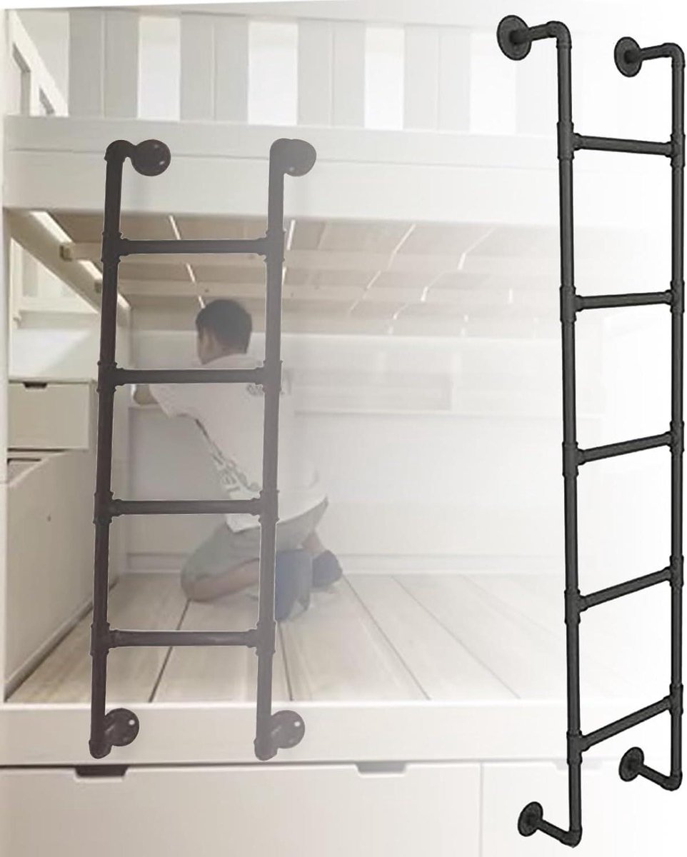 Stapelbedladder - Hoge bed ladder - Veilig klimmen - Wandmontage ruimtebesparend - 130cm - Zwart