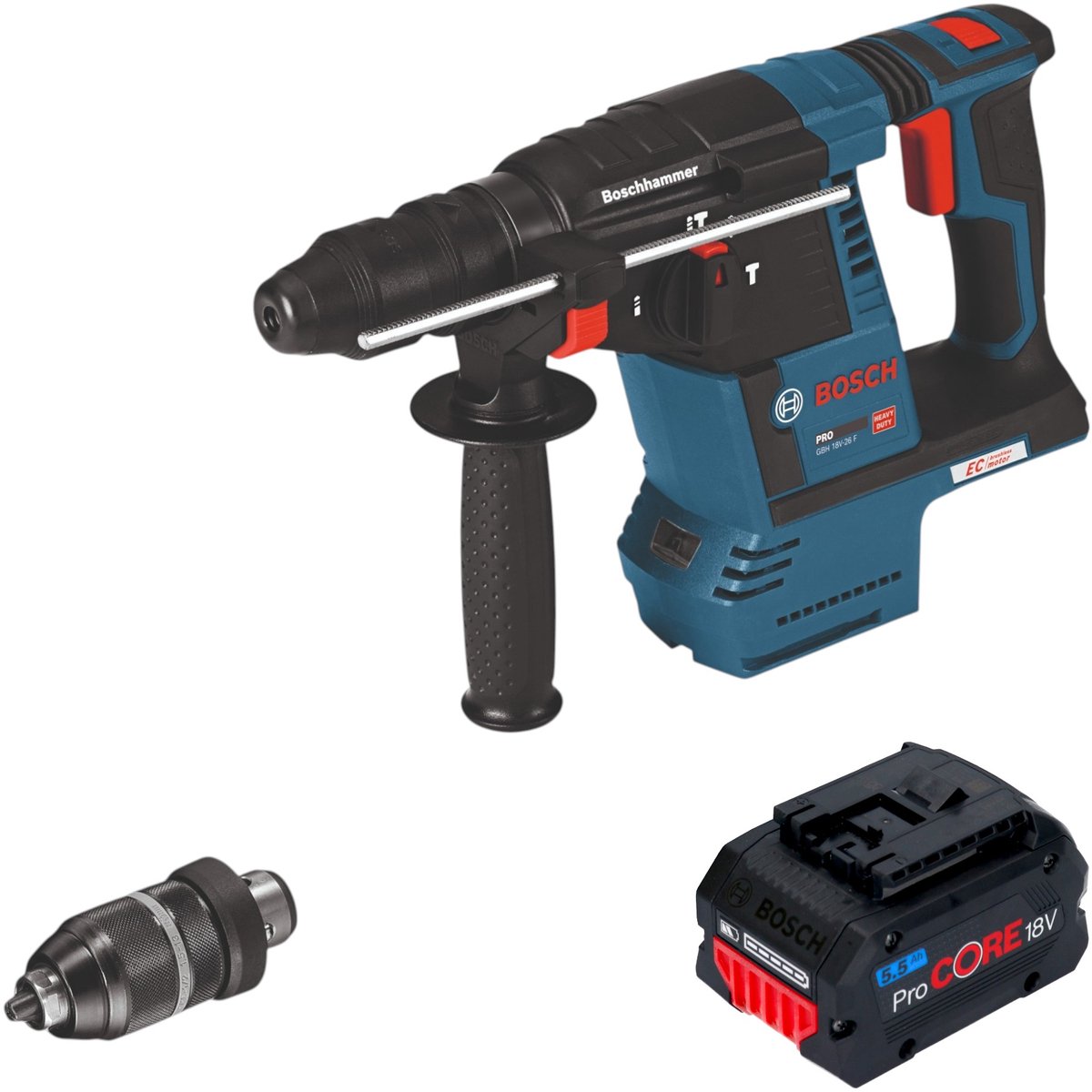 Bosch GBH 18V-26 F accuboormachine 18V 2,6J SDS-Plus Solo + snelwisselboorkop - zonder accu, zonder oplader ( 0611910000 )