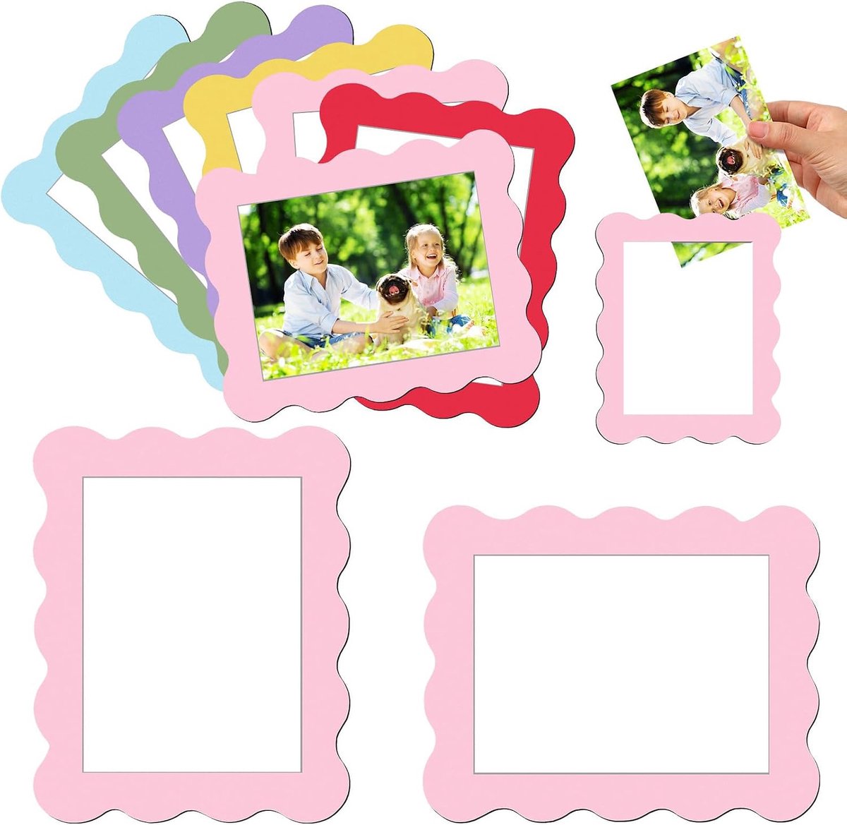 SnelShoppen - Magnetische Fotolijsten 12 x Mini Fotolijsten 10 x 15,5 cm - Magnetisch Zelfklevend in 6 Pastel Kleuren - Herbruikbare Decoratieve Fotol