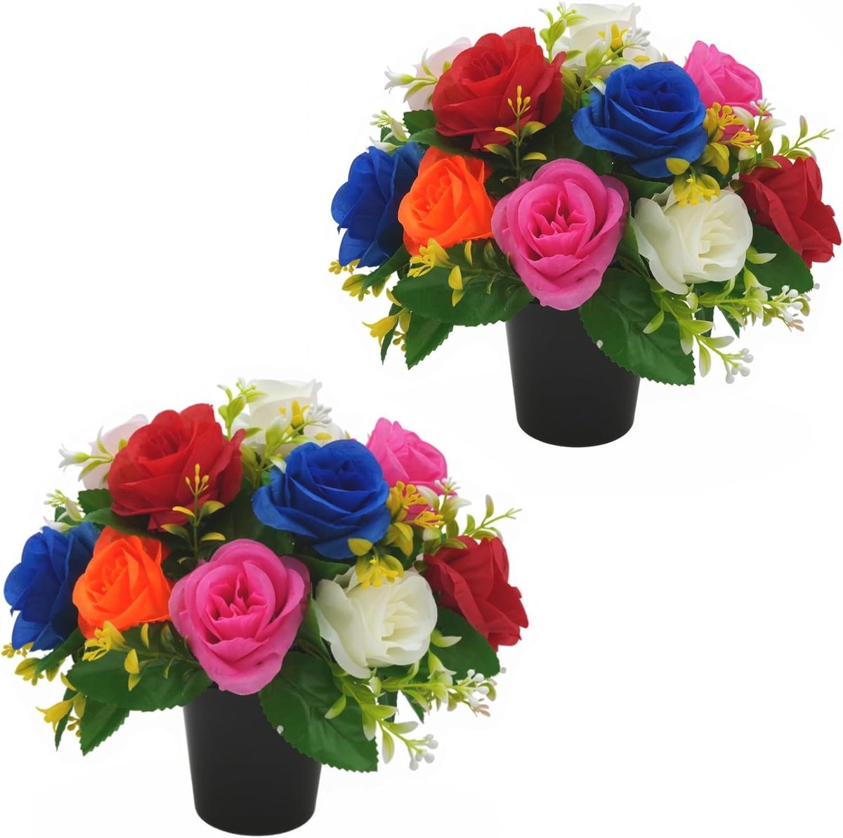 SnelShoppen - 2 Stuks Kunstbloemen voor Grafpotten, 5 Kleuren Rozen Zijde Bloemarrangementen, Buitendecoraties voor Begraafplaats, Nep Herinneringsboe