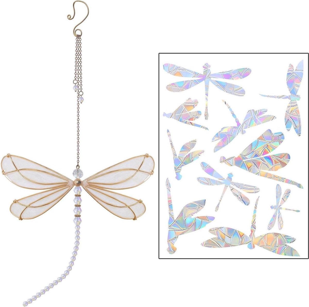 1 piece dragonfly crystal pendant and 1 set of colorful window stickers, creative style pendants, window decorations - ShopVlot