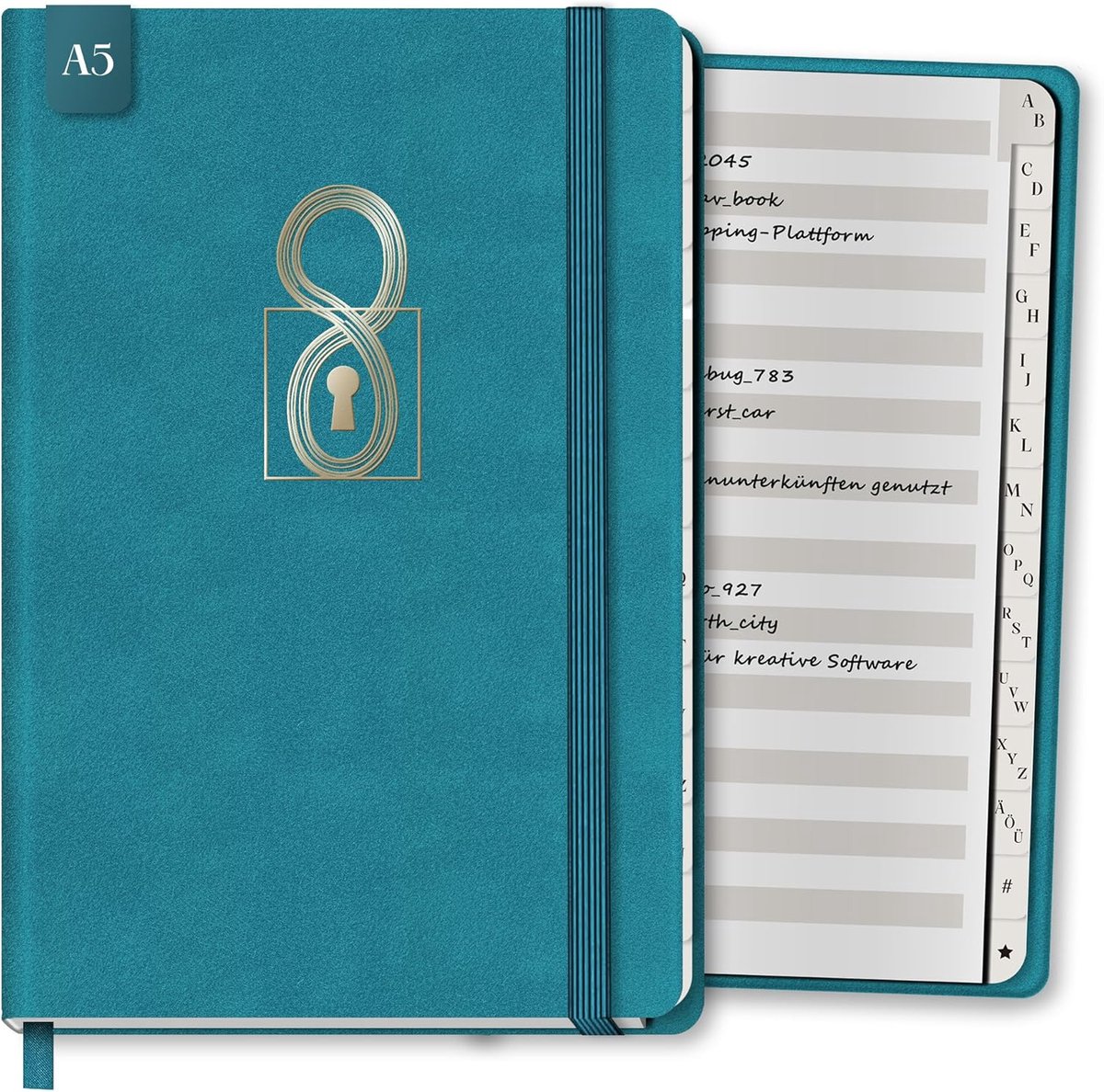 SnelShoppen - Notebooks in zeeblauwe kleur, 8-delige set met vergrendeling, perfect voor school, notities, creatief gebruik en meer