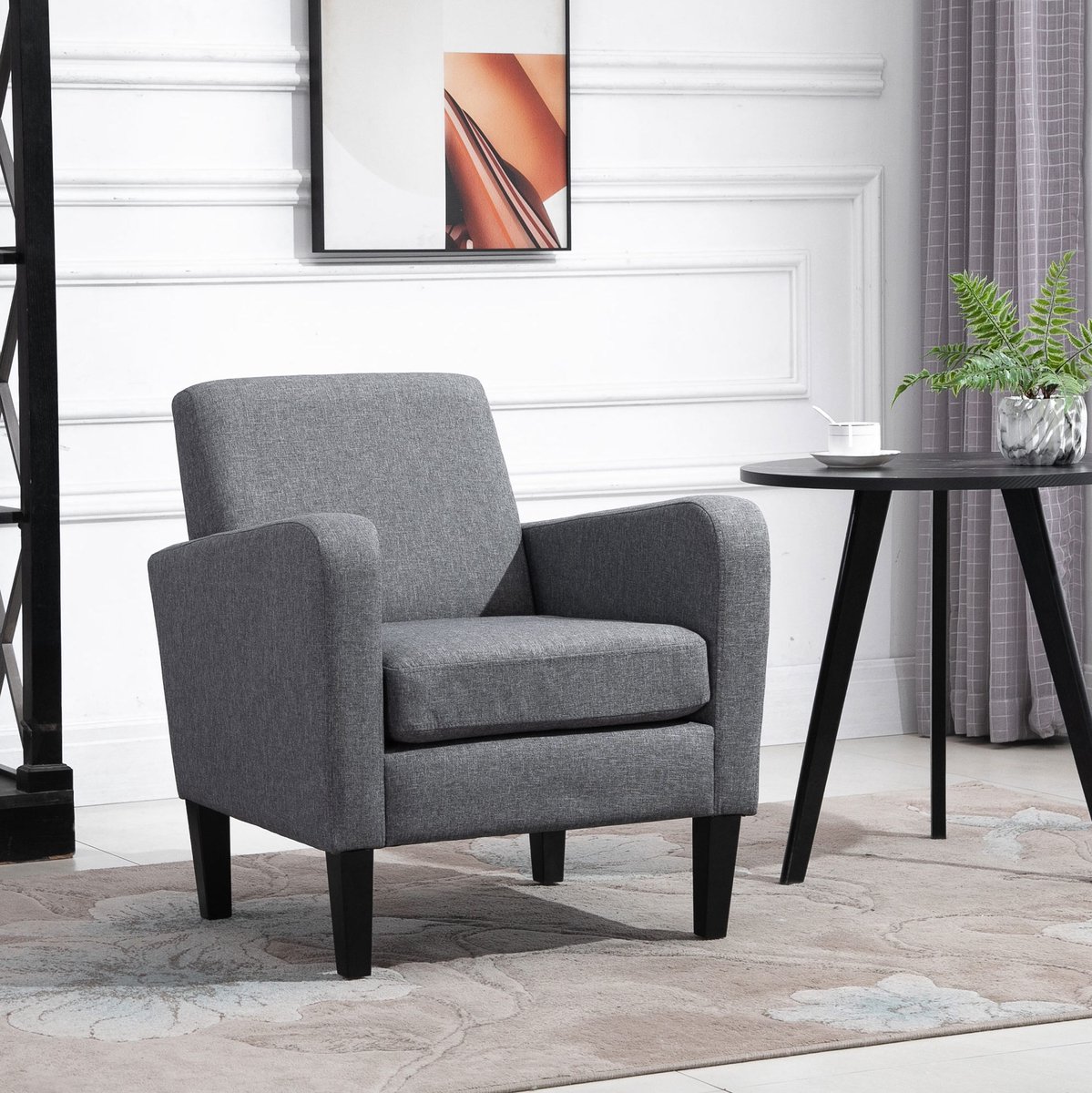 COVREO Fauteuil 66x72x74 cm, lichtgrijs, stof met armleuningen