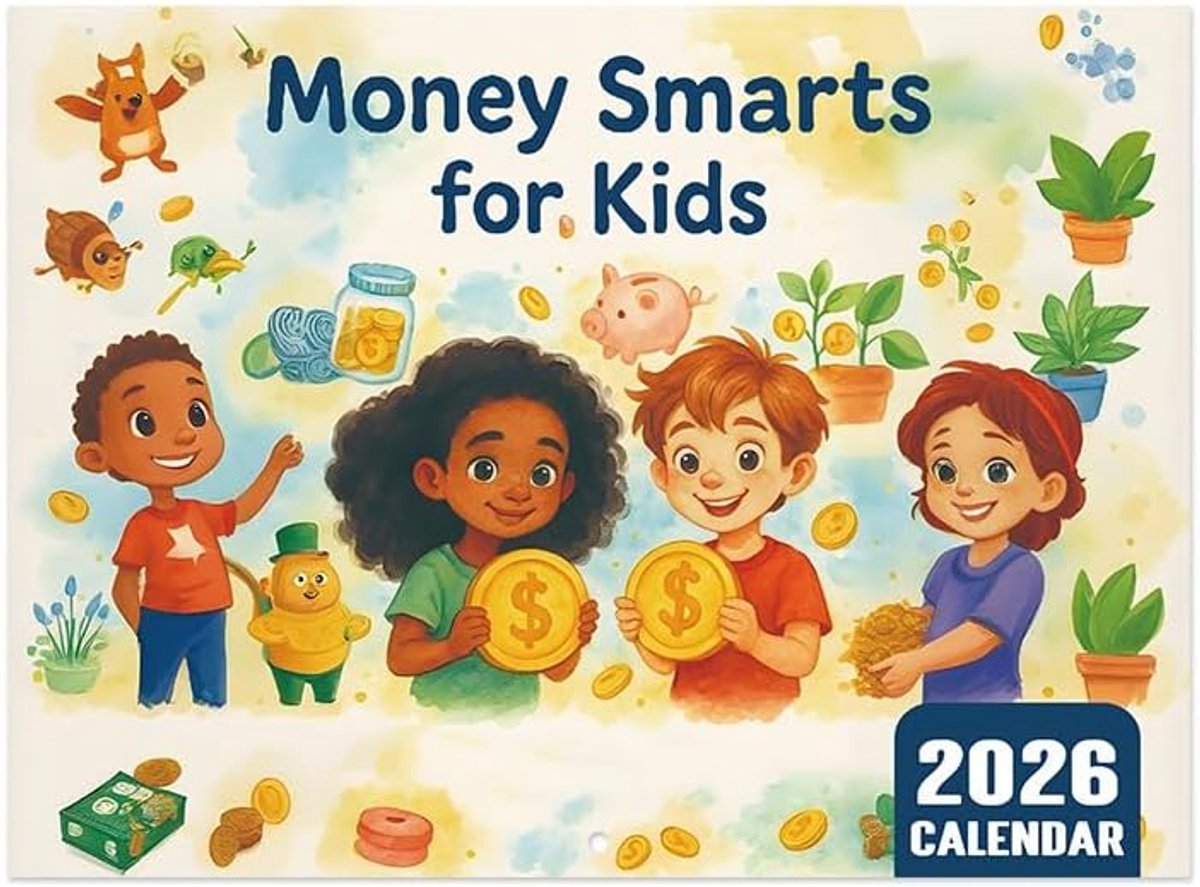 Wall Calendar 2026, Funny Money Smarts for Kids, Calendar 2026, Caricature Calendar, Monthly Overview, 12 Months - ShopVlot