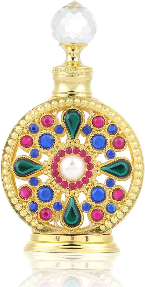 SnelShoppen - Vintage Glazen Parfumfles 15ml - Luxe Electroplating Decoratieve Geurflacon - Refillbare Retro Fles voor Reizen en Feestjes