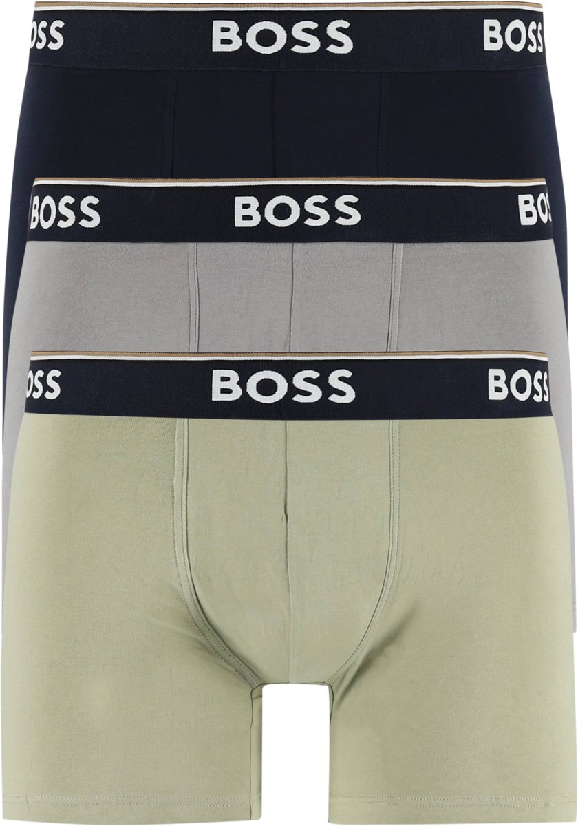 HUGO BOSS Power boxer briefs (3-pack) - heren boxers normale lengte - licht olijfgroen - donkerblauw en grijs