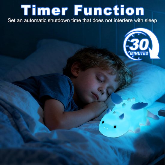 Nachtlampje in de vorm van een draak voor kinderen - 7-kleuren LED-nachtlampje - Met timer - Zacht - Dimbaar - Siliconenmateriaal - Magnetische functie - USB-oplaadbaar (1200 mAh) - Een cadeau voor baby's, meisjes en jongens - Blauw — afbeelding 5
