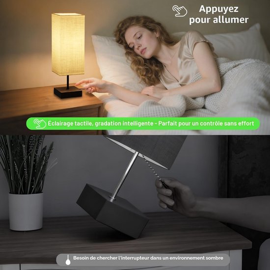 Nachtkastlamp met 3 helderheidsniveaus en USB-aansluitingen - Ideaal voor Slaapkamer en Leeswerk — afbeelding 3