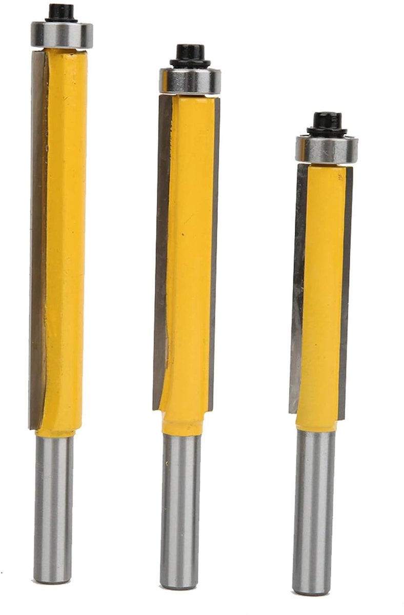 SnelShoppen - Router Bit Set 3 Stuks, Trim Router met Lager, 8mm Schacht Houtbewerkingsfrees, Vlak Frees Bit voor Houtbewerking, Inbedden, Kantenfreze