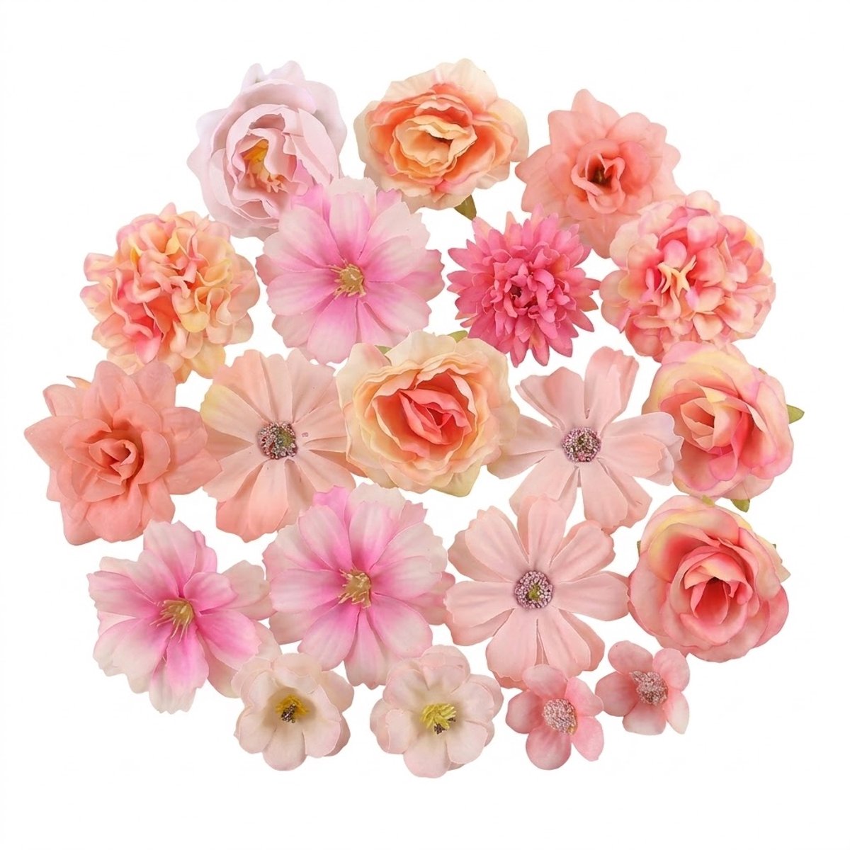 NUVEX Roze kunstbloemen set van 20 stuks kunstbloem decoratie bloemen voor muur krans DIY handwerk bruiloft feest interieur Licht Roze