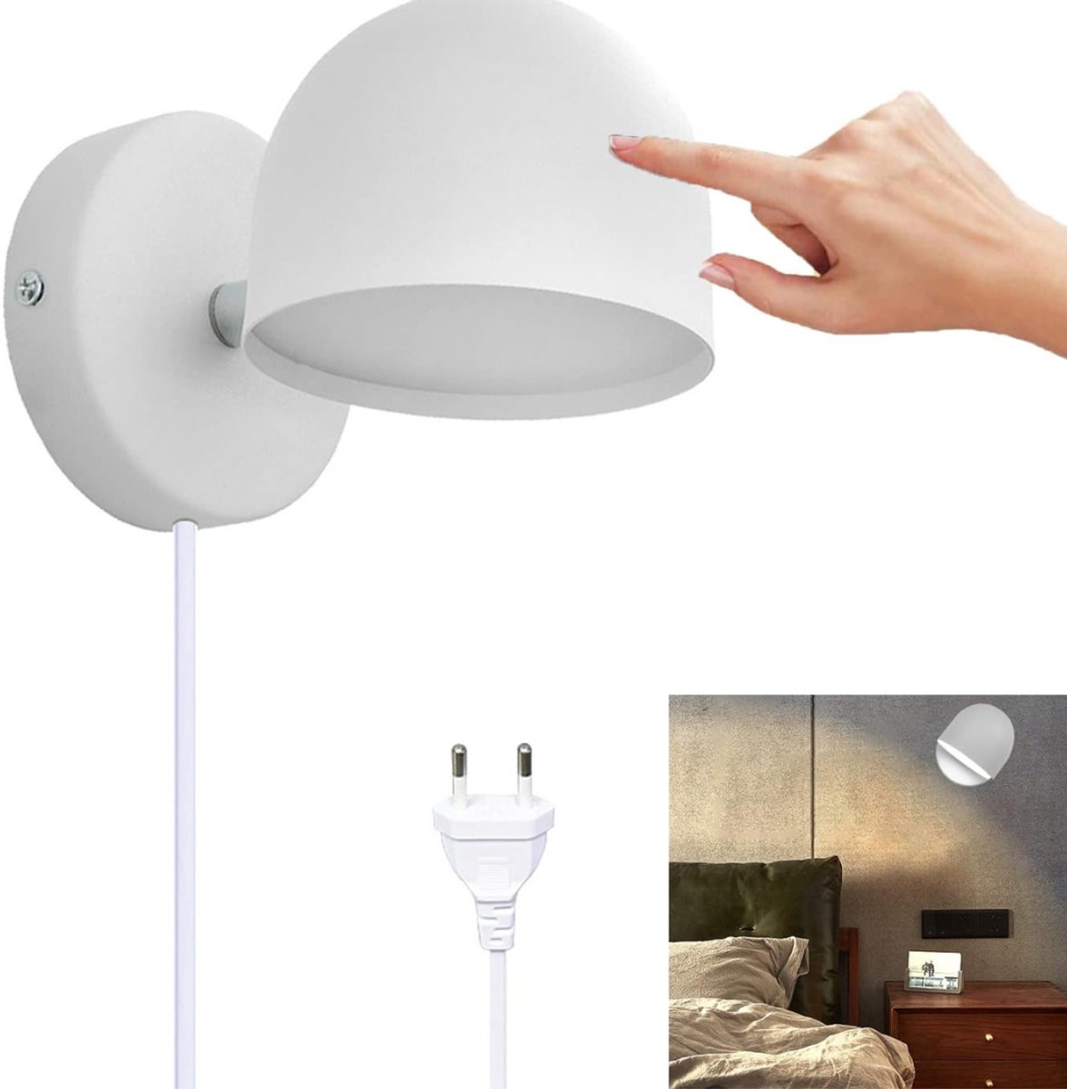 CRLYN® Wandlamp Binnen met Snoer - Wandlamp met Stekker voor Binnen - Wit