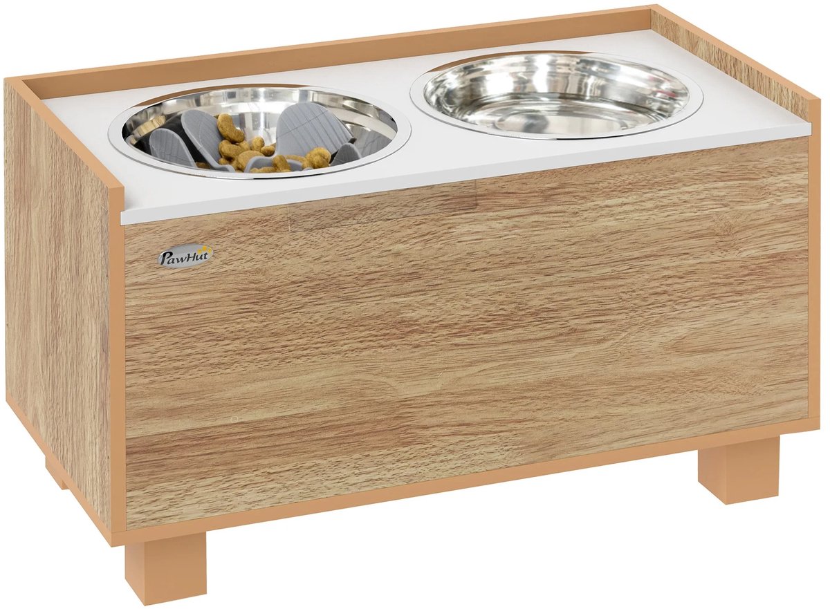 Geargalaxy Verhoogde Hondenvoerbak - Voerstandaard - Honden Voerstation - Eetbak Verhoger - Voerbak - 60x30x35,5cm - Beige