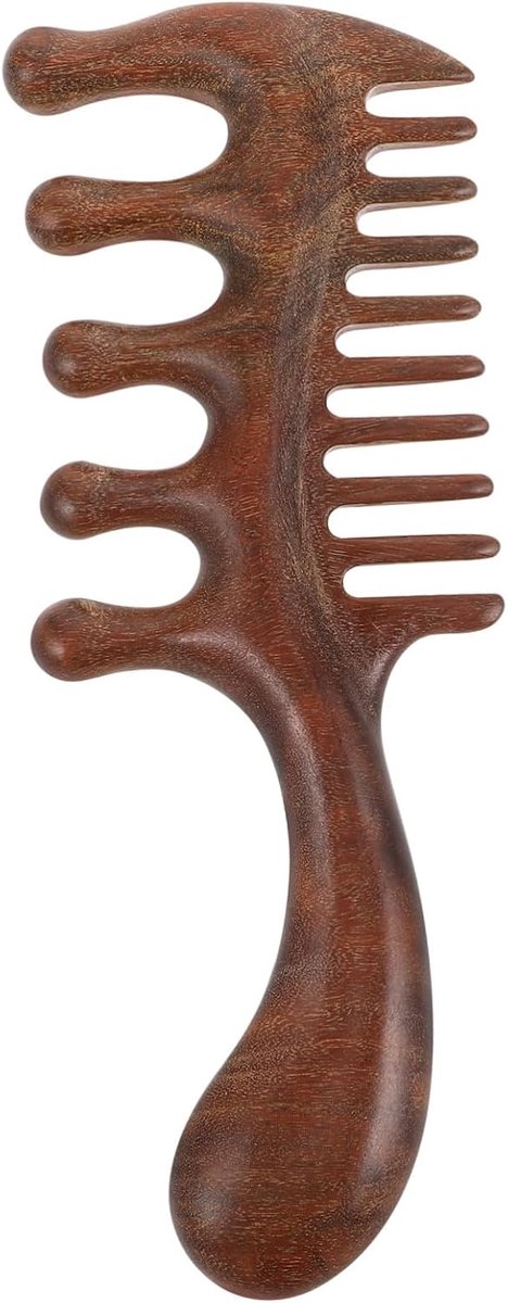 Sandelhout Massagekam - Houten Kam Hoofdhuid - Hoofdmassage Ontspanning - Vijftandig Ergonomisch Ontwerp - 18 x 6.8 x 2.3 cm