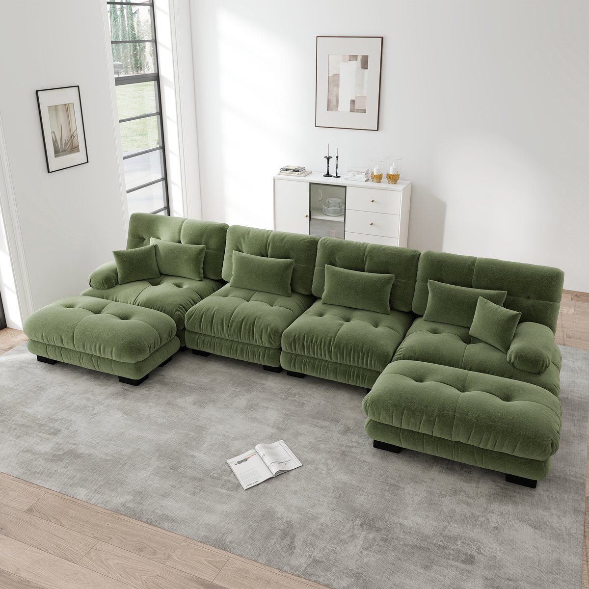 DESMIU U-Bank 406 Cm - Modulaire 4-Zits Hoekbank Met Verplaatsbare Ottoman - Voor Woonkame