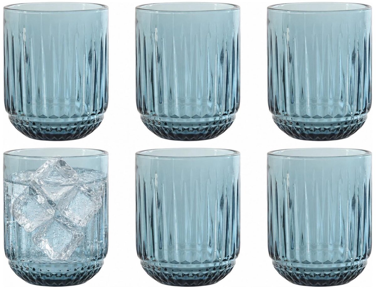 Vivalto Drinkglazen Sevilla - waterglazen - blauw transparant - glas - set 6x stuks - 275 ml