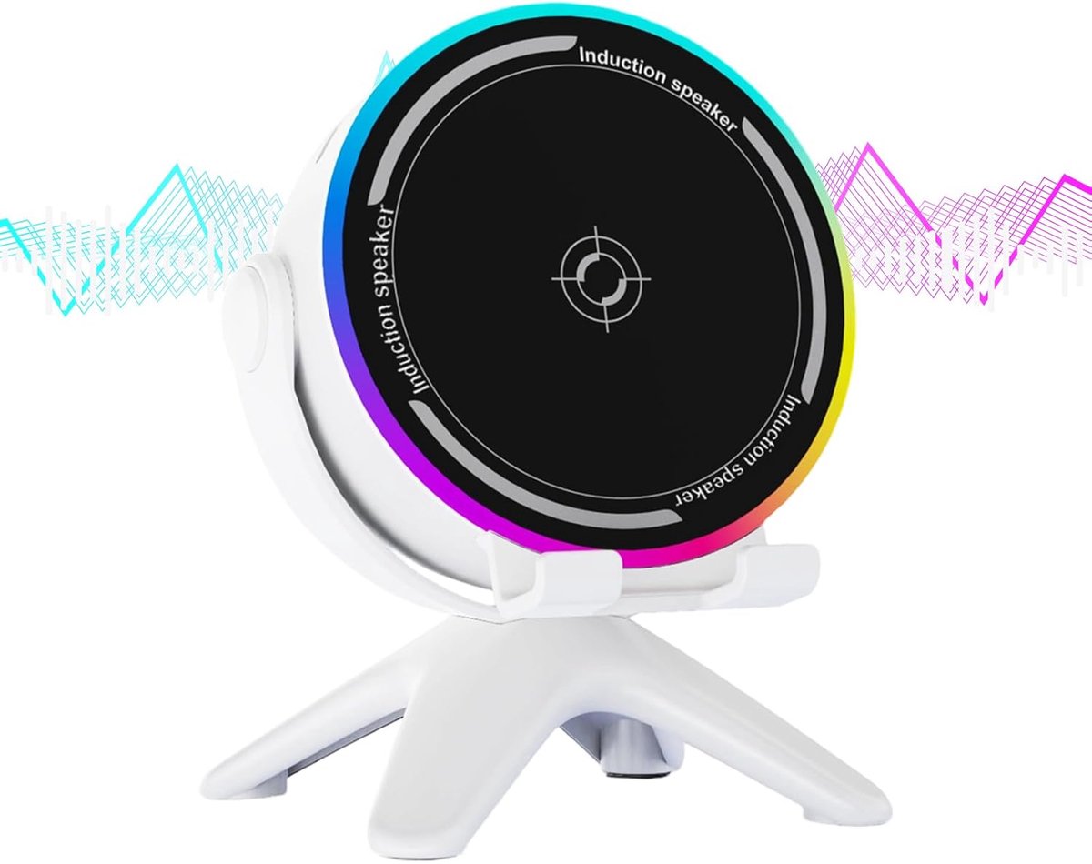 Inductie speaker - Draadloze speaker - Muziek streamen - Met RGB licht - 15 x 11 x 15 cm - Wit