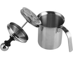 Handmatige Melkopschuimer - Koffie Creamer - Thuis Barista - Dubbele Zeef - 800 ml - Zilver