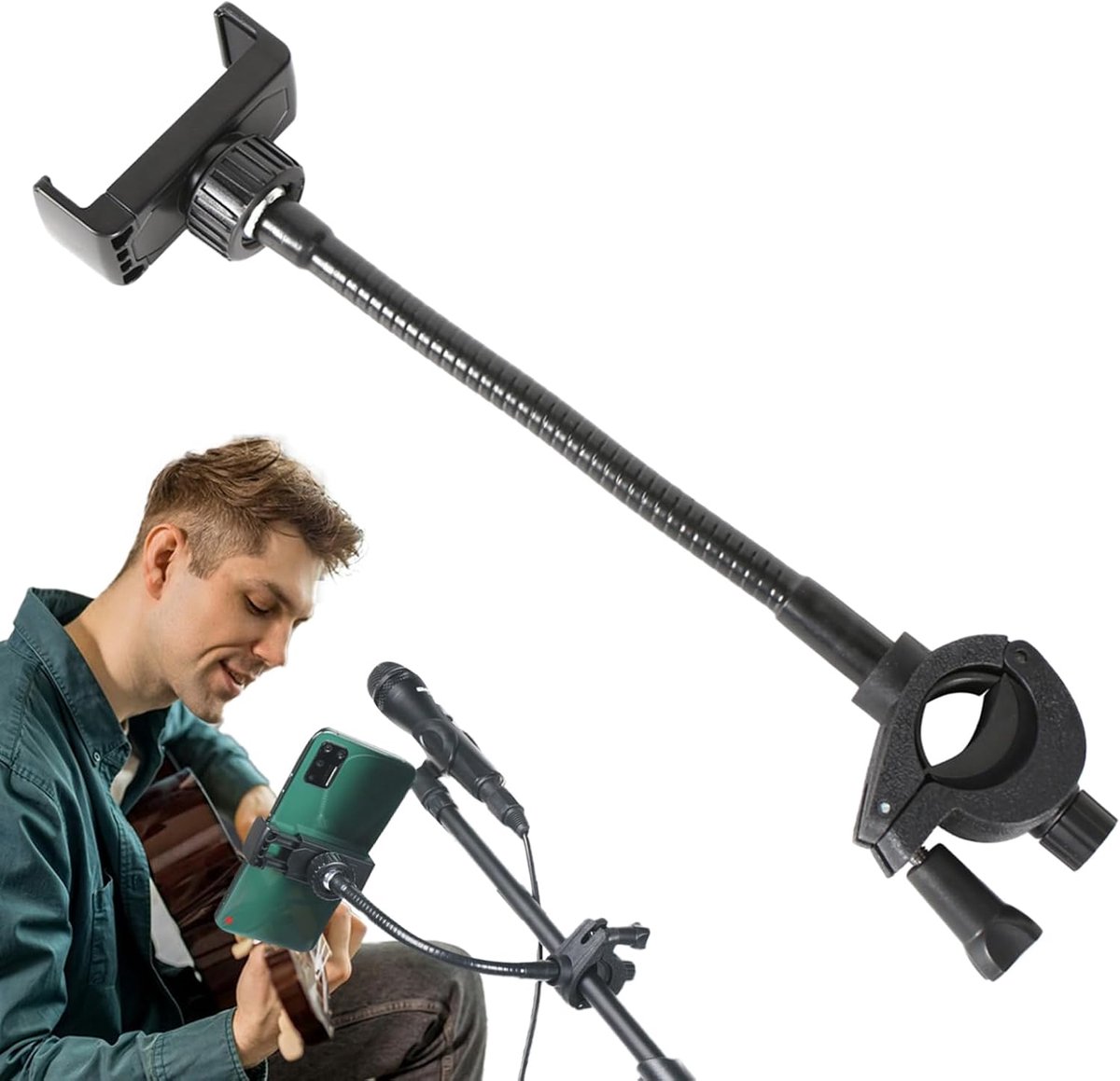 Telefoonhouder Microfoonstandaard - Muziekstandaard Mount - Opnemen en Streamen - 360° Draaibaar - 27 x 8 x 6 cm - Zwart