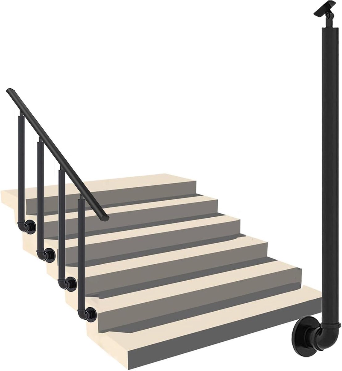 Balusterpalen - Steunstang Vangrailpaal - Trap Decoratie - Verstelbare Hoekbeugel - 95 cm - Zwart