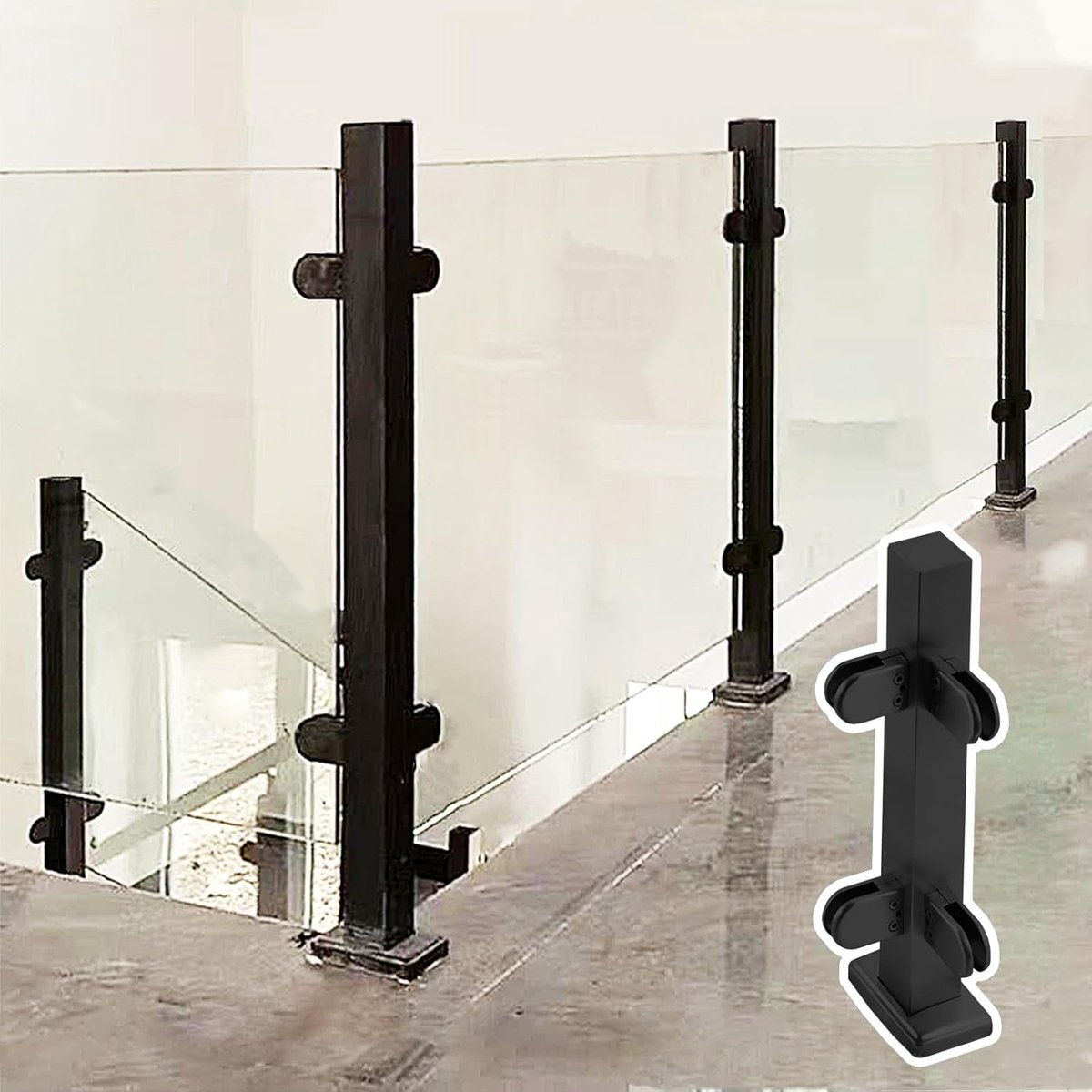 Roestvrijstalen Baluster - Steunpaal Hek - Terras Afschermen - Weerbestendig Ontwerp - 61 cm - Zwart