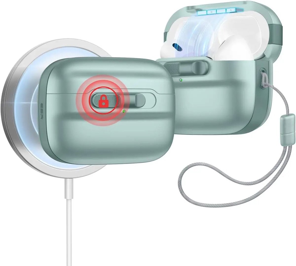 ESR HaloLock Pulse Magnetic Lock Hoesje geschikt voor AirPods Pro 1 / 2 - Compatibel met MagSafe - Groen
