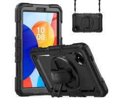 Hoes met ingebouwde Screenprotector Geschikt voor Xiaomi Redmi Pad SE 8.7 | Inclusief 360° Draaibare Handriem en Schouderriem | Extreme bescherming | Ideaal voor zakelijk gebruik | Zwart