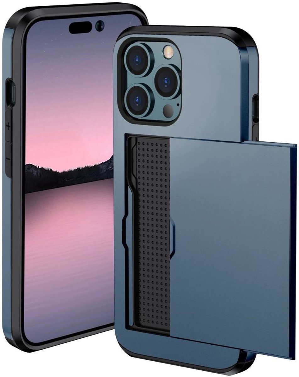 Hoesje Geschikt voor Apple iPhone 14 Pro Max met Kaart Houder Back Cover Blauw