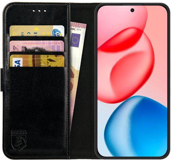 Rosso Element Geschikt voor Honor 400 | Wallet Book Case | Portemonnee Hoesje | 3 Pasjes | Magneetsluiting | Stand Functie | Zwart