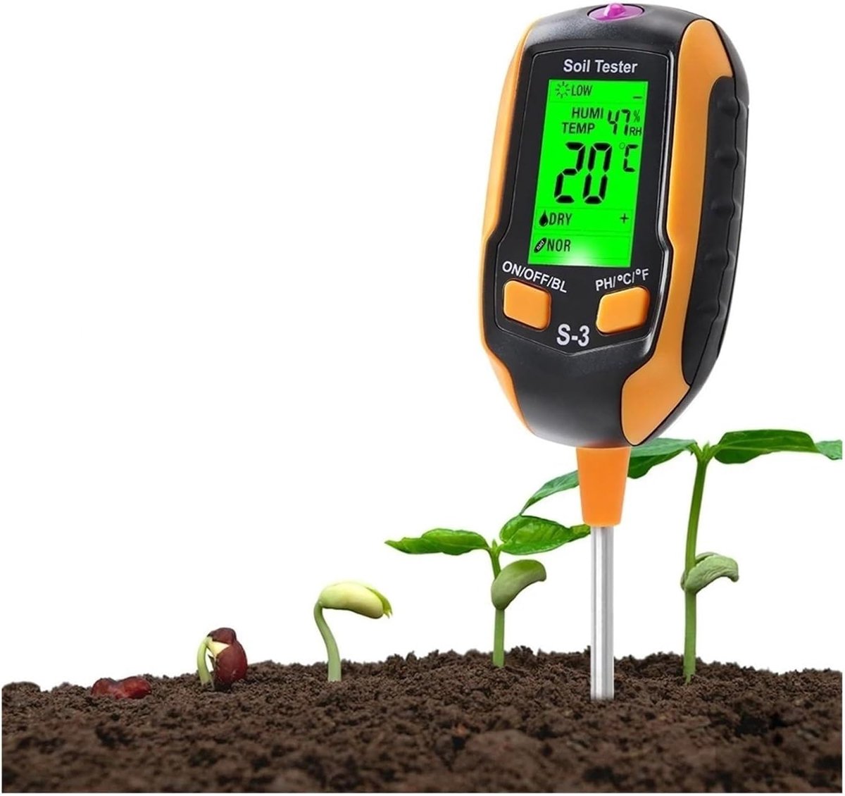 Bodemtester - Bodemmeter PH - Plantenanalyse - 6-in-1 Functies - 2.54 cm - Zwart