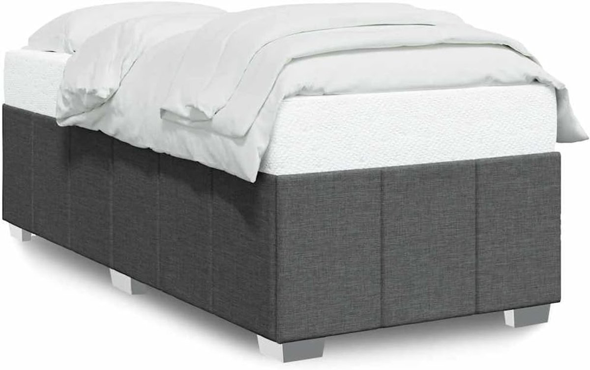 Bedframe Stoffen - Eenpersoonsbed Gestoffeerd - Comfortabel Slapen - Stabiele Lattenbodem - 100 x 200 cm - Donkergrijs