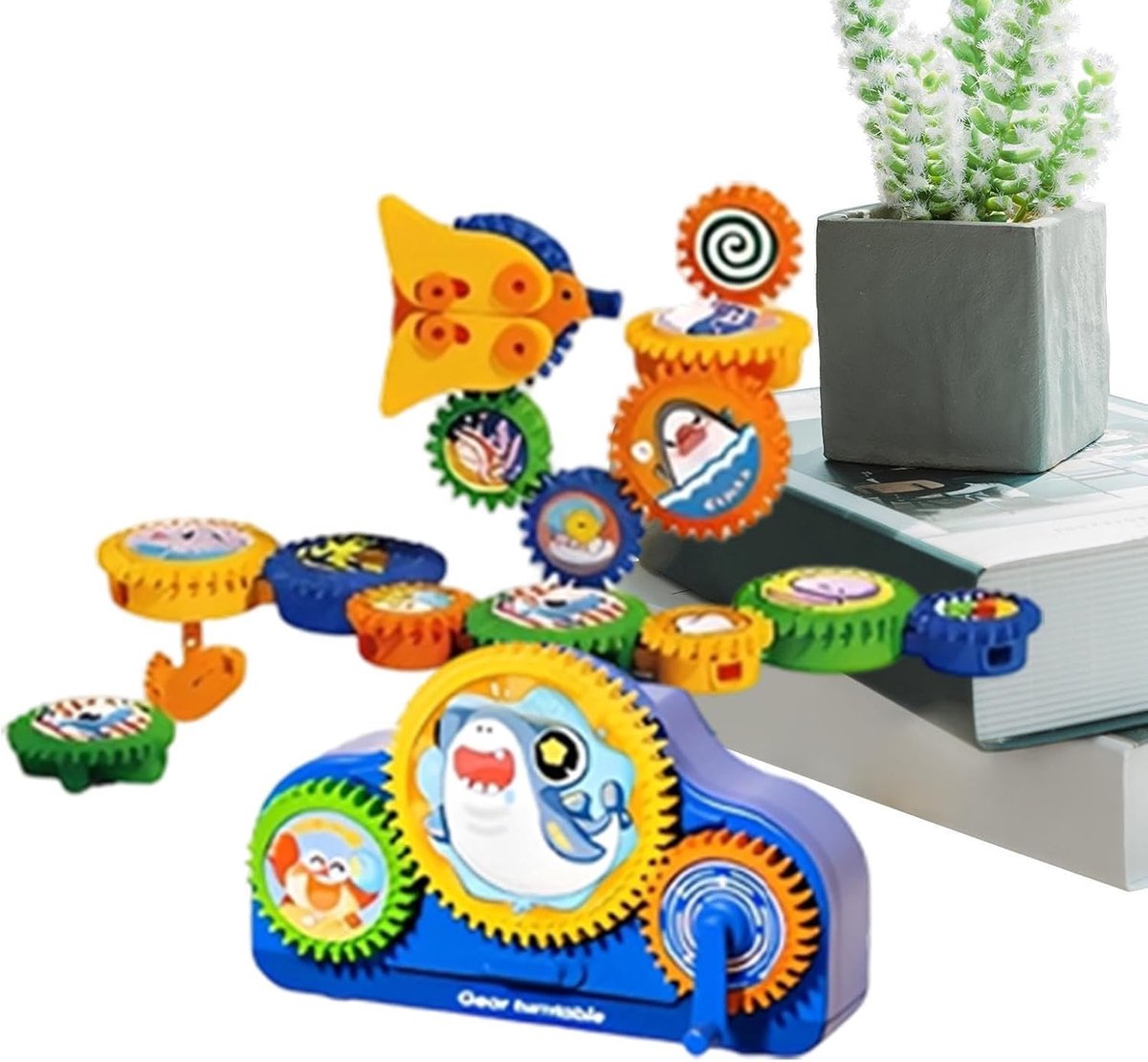 Tandwielen Bouwstenen - Educatief Speelgoed - STEM Leren - Interactieve Rotatie - 34.5 x 26 x 8 cm - Maritiem