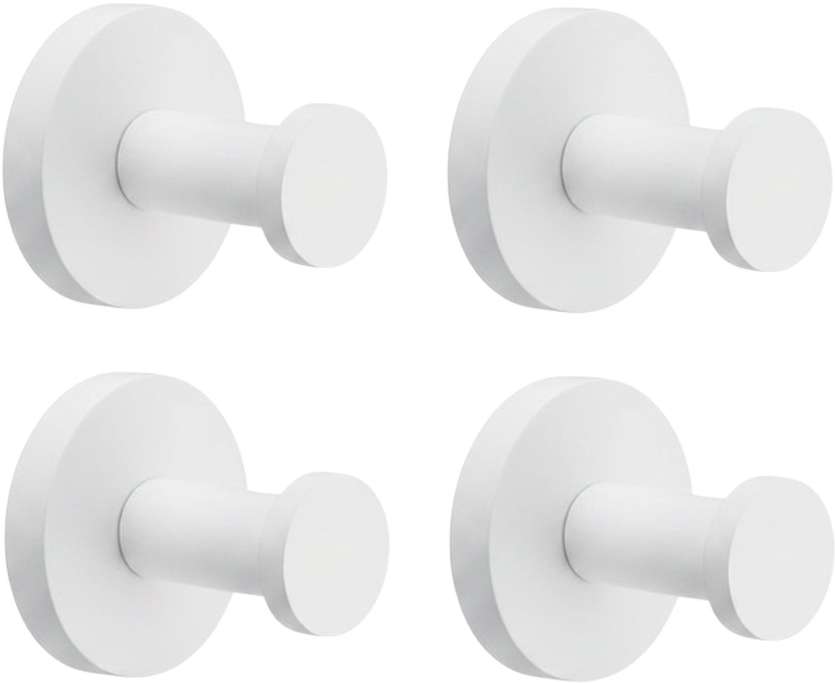 Handdoekhaakjes Wit - Badkamer haken Wit - Ophanghaakjes - Badjas Haakje - 4 Stuks - RVS - Handdoekhaak
