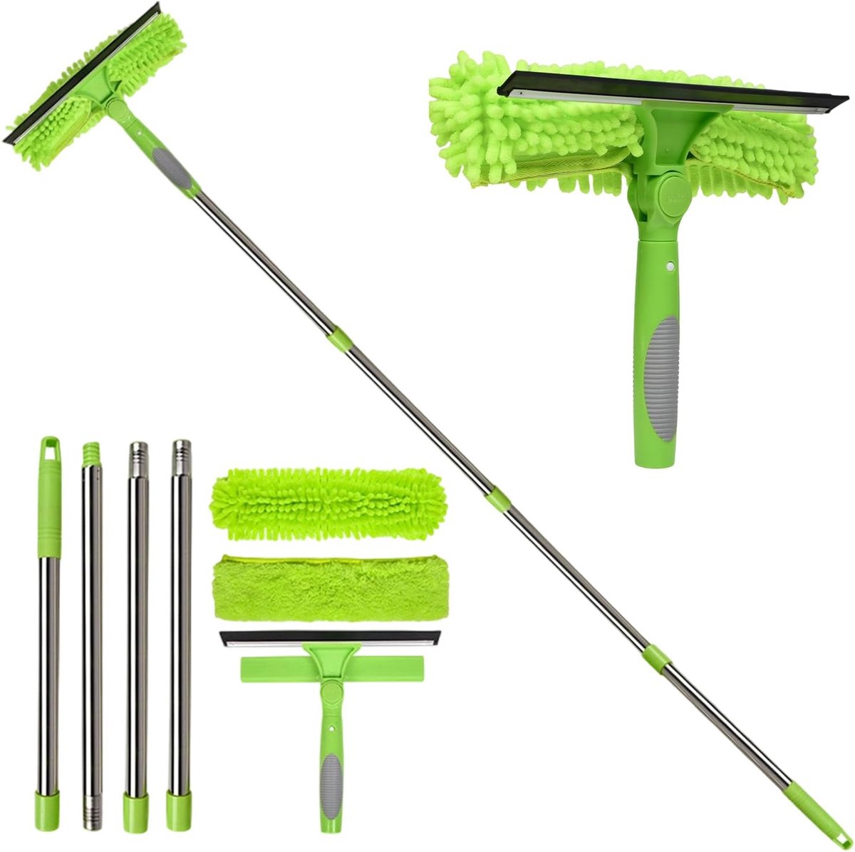 Raamwisser Gereedschap - Huis Reiniger - Streeploos Ramen - 2-in-1 Borstel - 180 cm - Groen