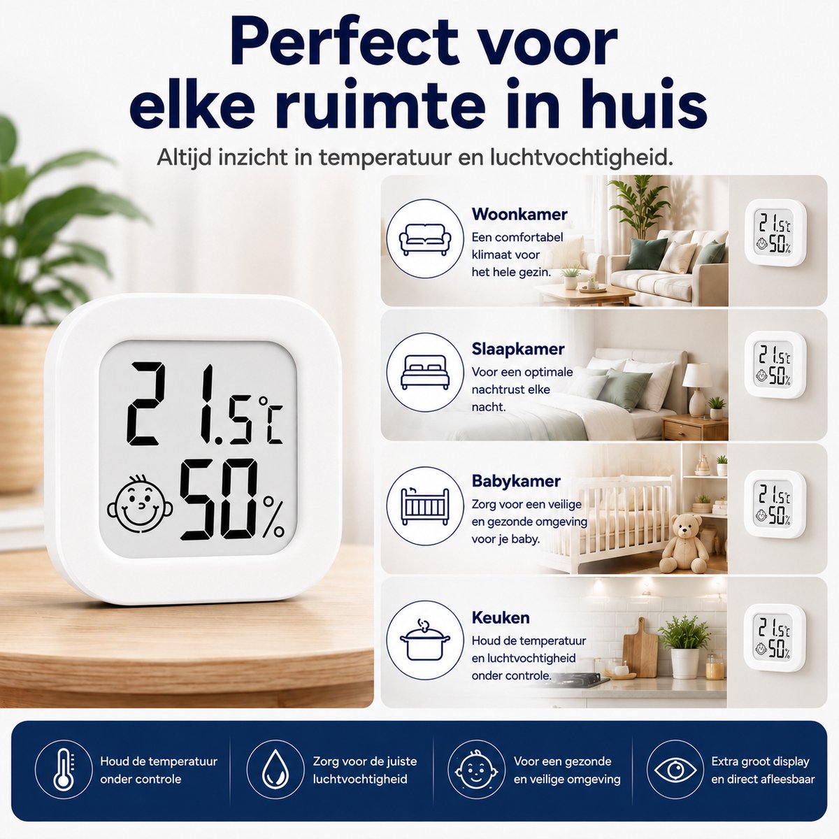 Joybelli® Digitale Hygrometer met Temperatuurmeter – Luchtvochtigheidsmeter voor Babykamer, Slaapkamer en Woonkamer – Inclusief 2 Batterijen — cadeau in Cadeau-ideeën - foto 3