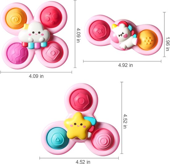 COOAU - 3 Stuks Zuignap Spinner Speelgoed voor Baby - Eenhoorn Ster Wolk Zintuiglijk Fidget Speelgoed - Vroegopvoedend Bad en Raam Speelgoed voor Peuters 1-3 Jaar van Cooau — afbeelding 3