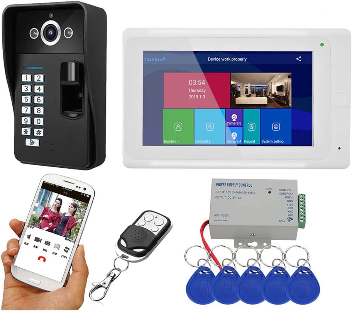 Video Deurtelefoon Systeem - Intercom Systeem - Toegangscontrole Huis - App Bediening Op Afstand - 7 inch Scherm - Wit