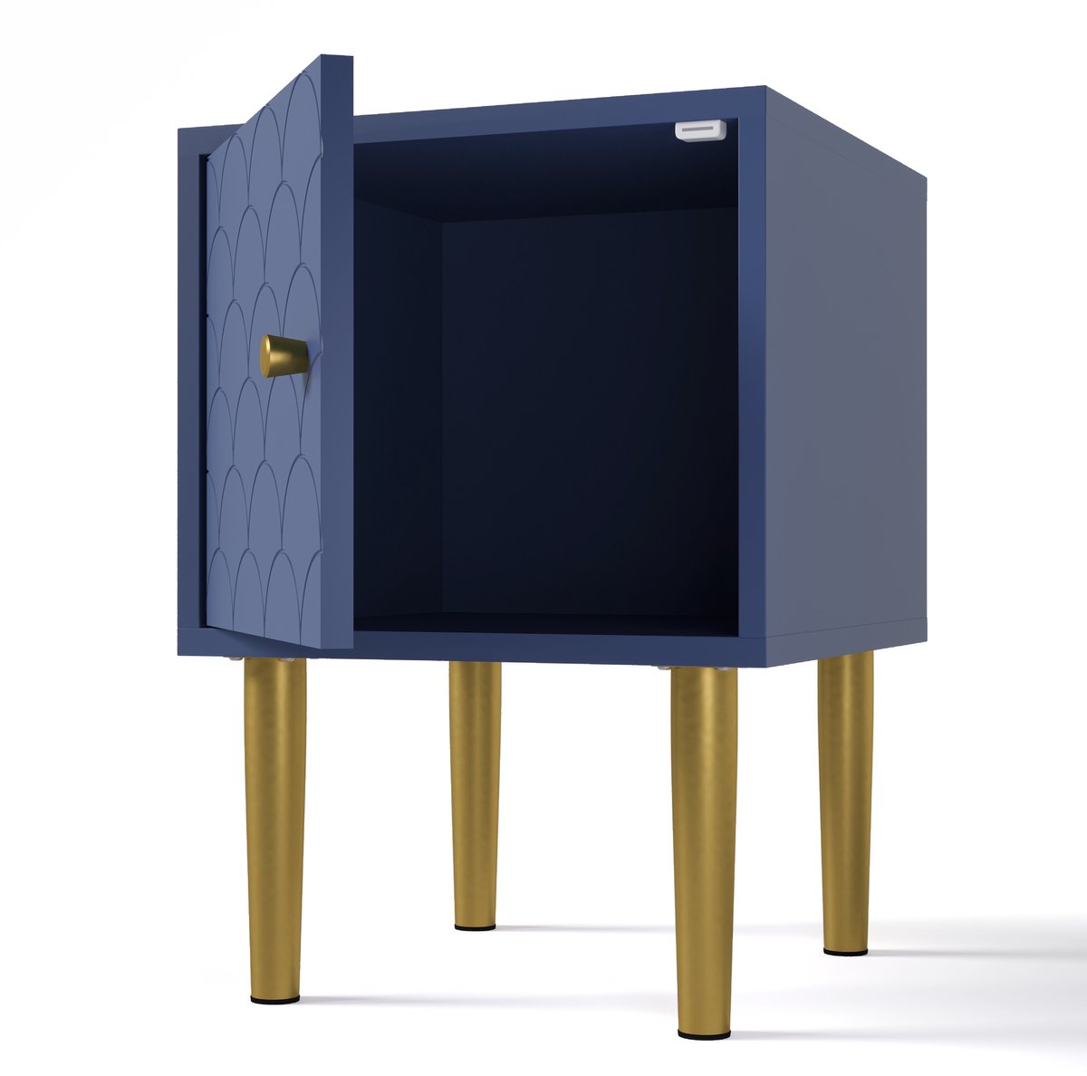 REDOM Set van 2 nachtkastjes - Visschubpatroon - Met metalen poten en magneetsluiting - Slaapkamer - Spaanplaat en metaal - Marineblauw - 35 x 35 x 51 cm Marineblauw(Set van 2)
