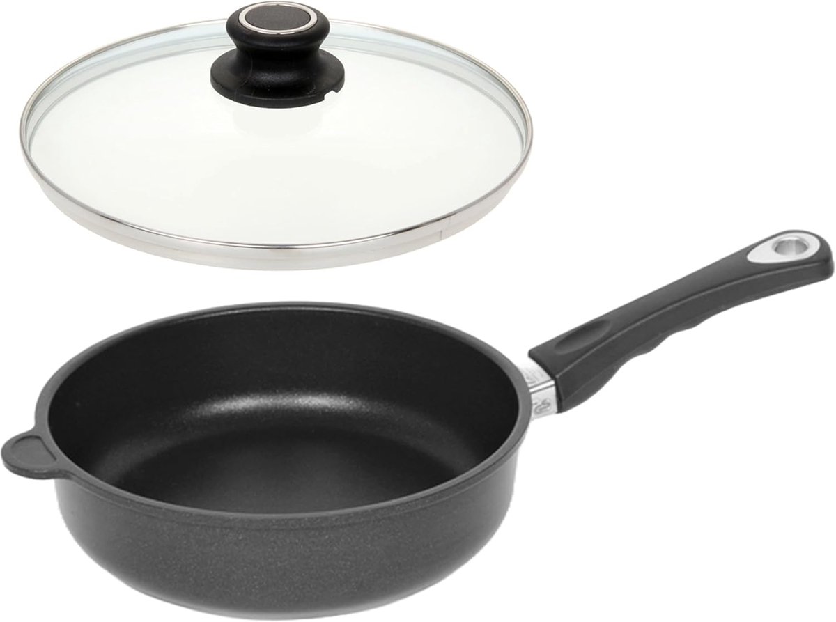 Hoge randpan - Koekenpan met deksel - Veelzijdig koken - Lotus titanium afwerking - Ø 28 cm - Zwart